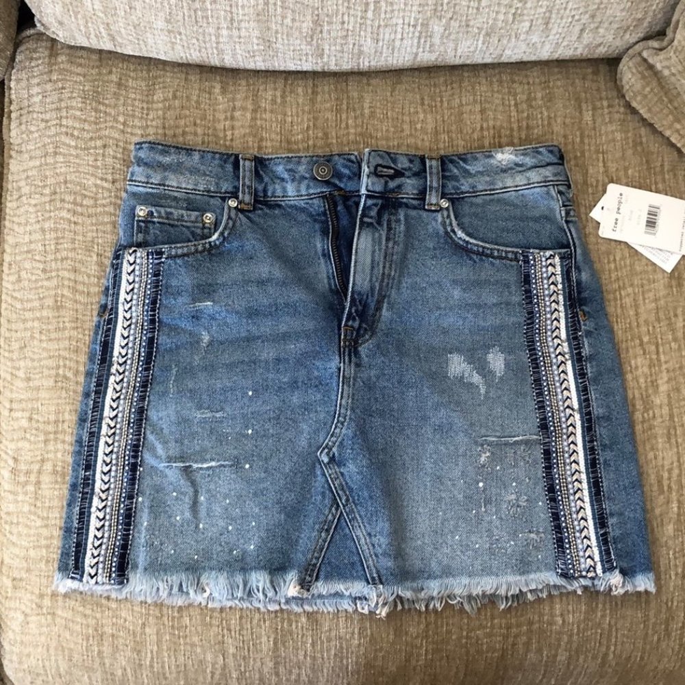 NWT Free People sz 2 emb denim mini